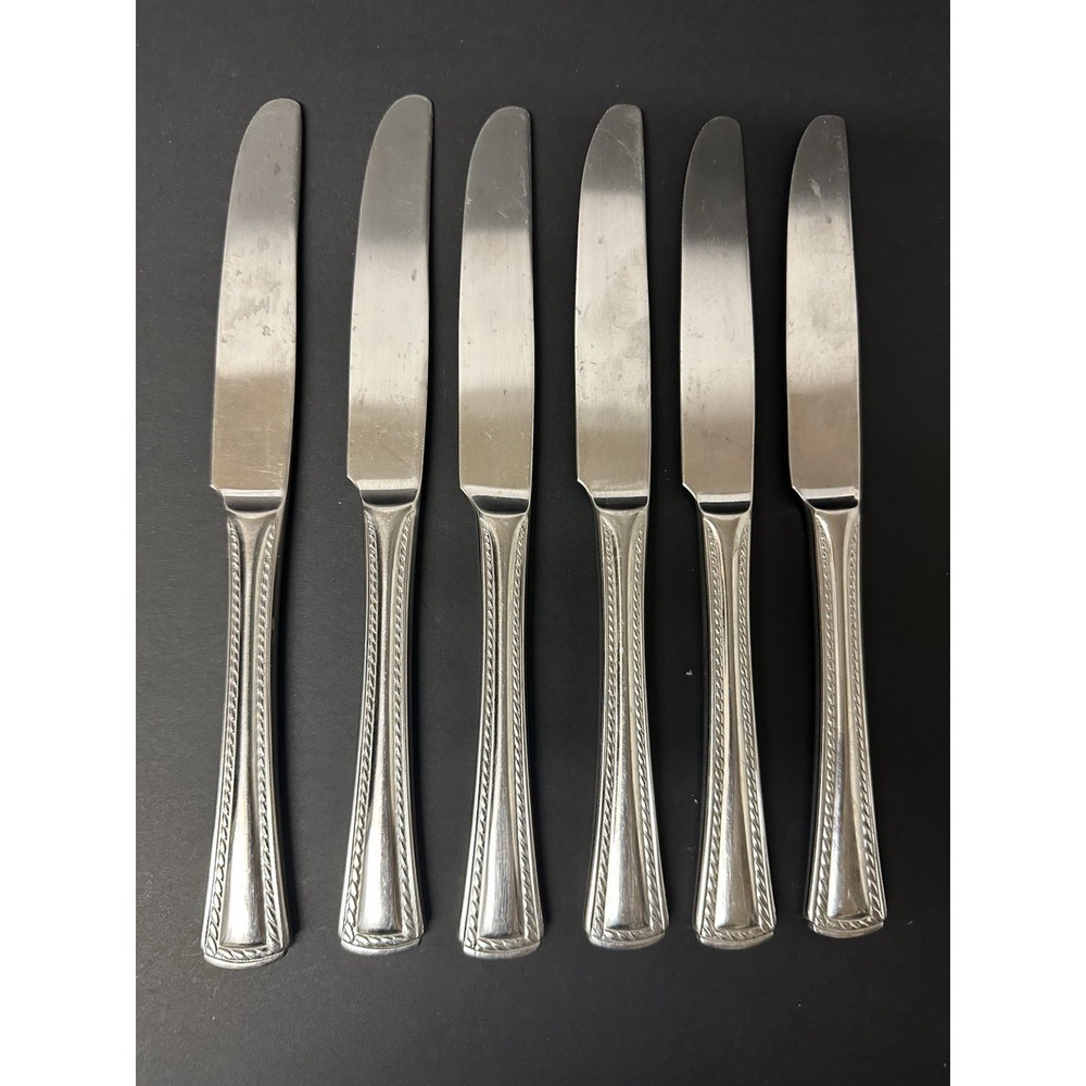 Stainless Flatware Dinner Knives Twisted Rope/Cable Border Square Set Of 6